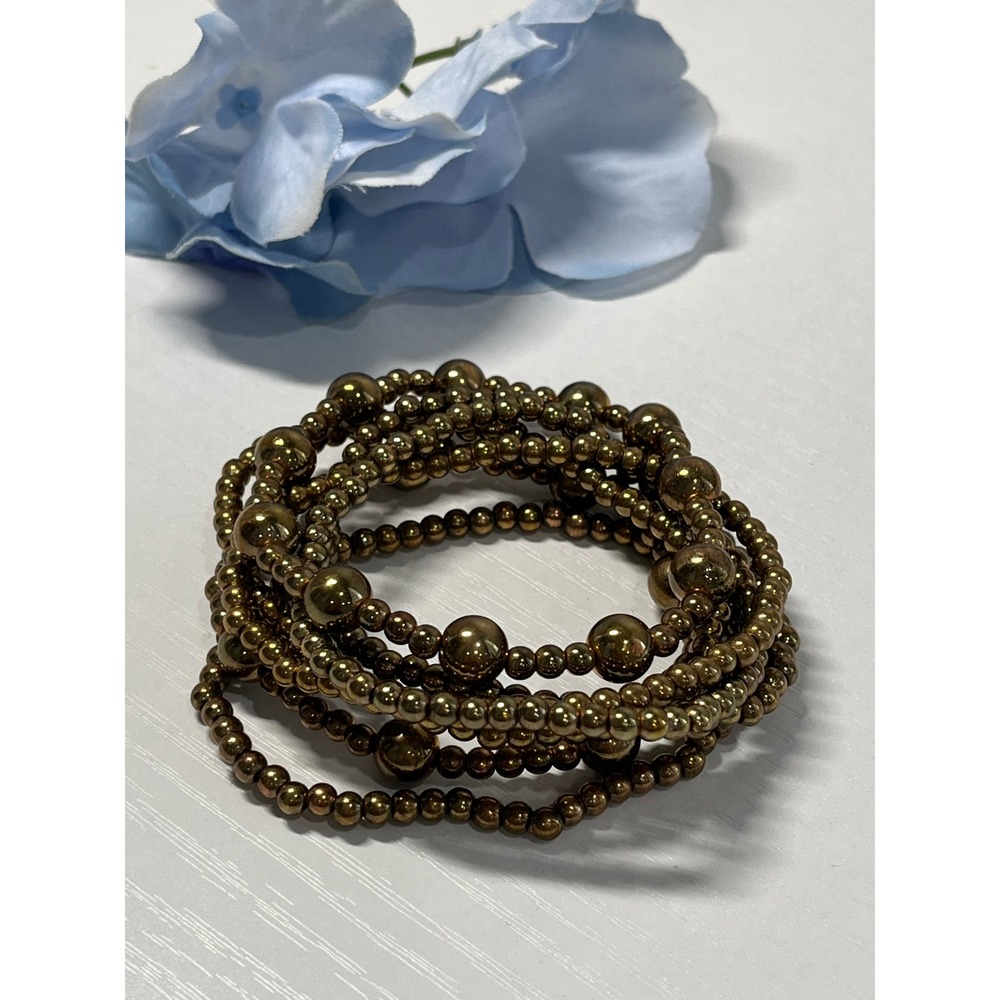 Gold Tone Beaded Stretch Bracelet Set‎ Stackable Layering Boho